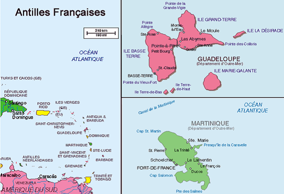 Carte des antilles Françaises